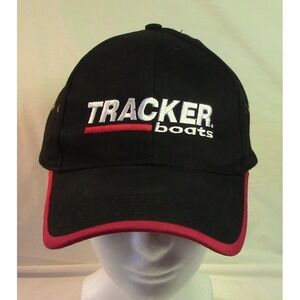 Tracker Boats Hat Cap Adjustable Black Red Trim Embroidered Logo Fishing